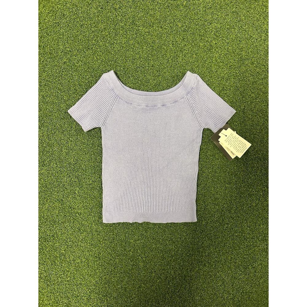 Art Class brand girls' ribbed off-shoulder short sleeve top in lilac purple